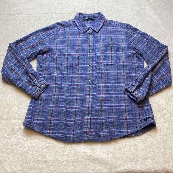 Woolrich Button Down Long Sleeve Plaid Flannel Shirt Color Sapphire Size Large - Picture 1 of 12